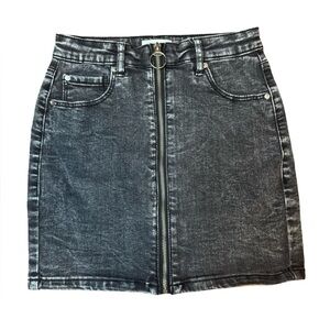Garage Black Niki Acid Wash Zip Front Skirt